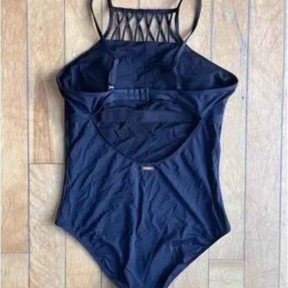 Black Strappy High-Neck One-Piece Swimsuit - Picture 3 of 6